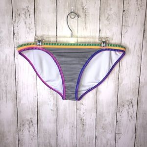 Swim Bottom Large Stripes Crochet Neon Pink Black Colorblock Medium Large